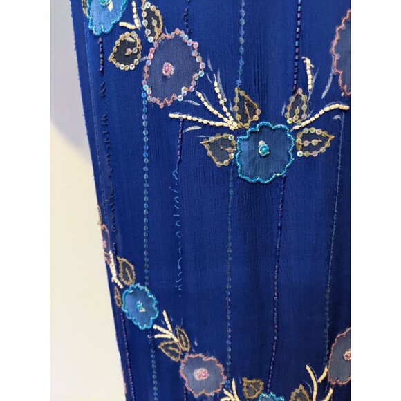 Vintage 70s Painted & Beaded Chiffon Dress from Germany Formal Prom Gown Sz L - Picture 15 of 16